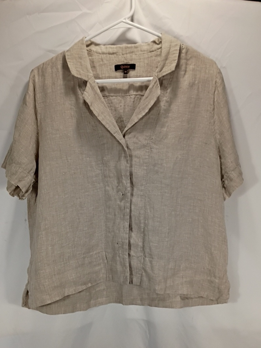 EUC Quince Women's Short Sleeve Linen Button Front Top Beige Size Medium
